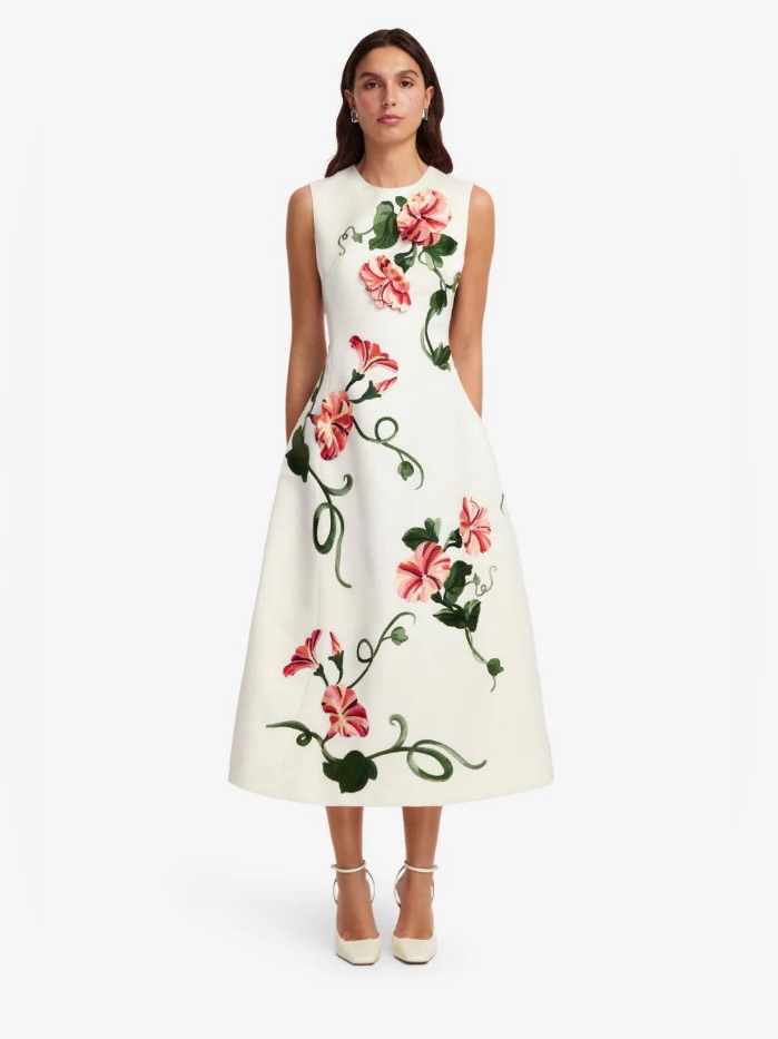 Leo Lin Cleo Ivory Floral Appliqu Embroidery A-Line Midi Dress Au8/Us4 Nwot